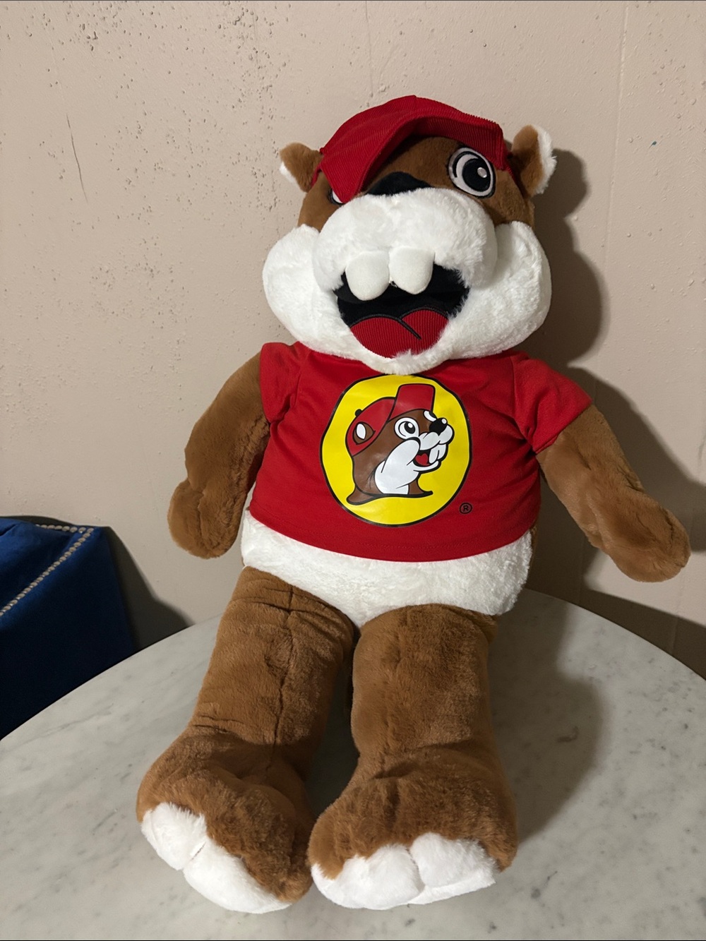 Buc-ee's Brown & White Beanie Mascot Plush with Red Shirt
